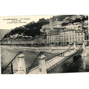 Grenoble Pont Suspendu Quai Perriere Sainte Marie dEn Haut Postcard Black White